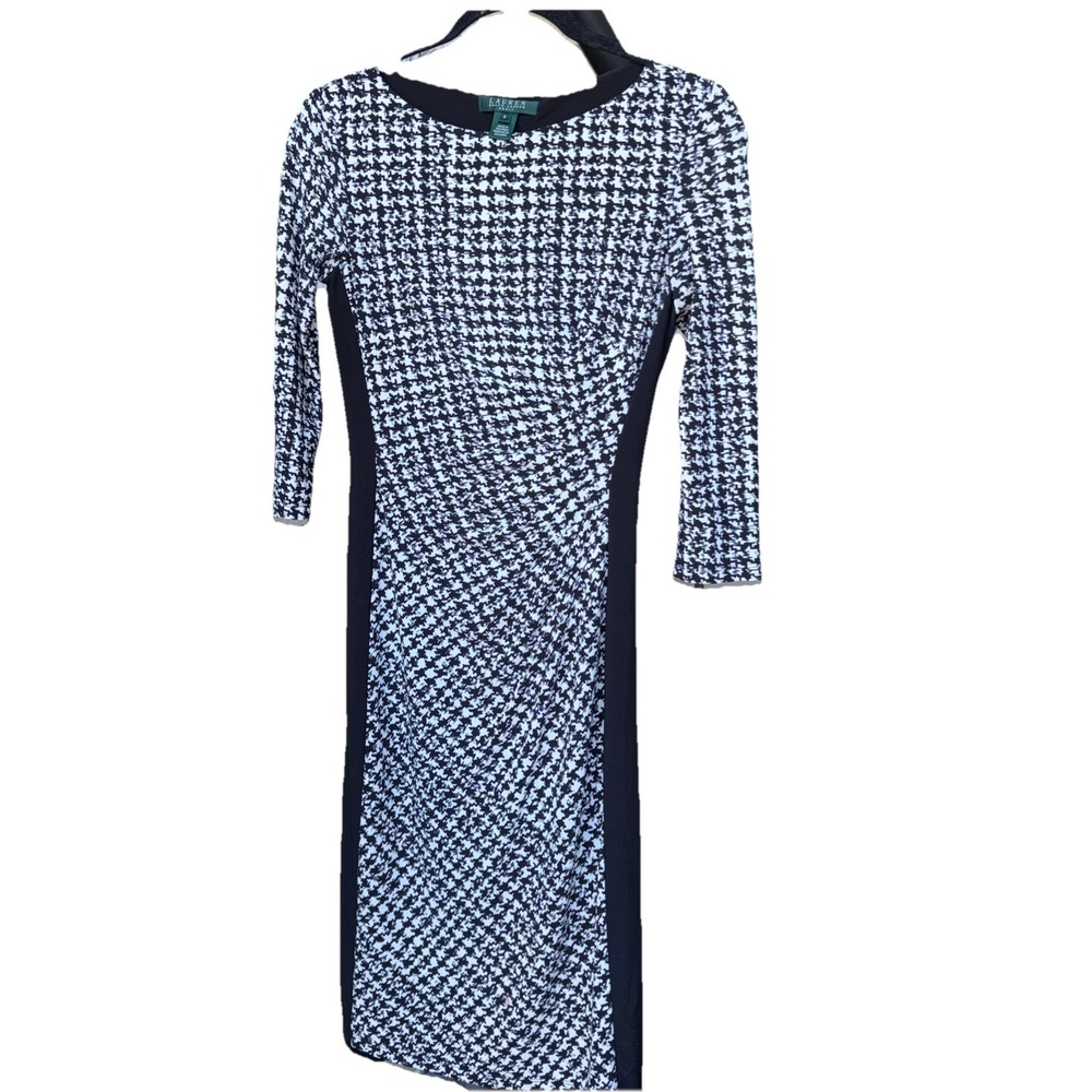 Ralph Lauren White And Black Linen Sophisticate Stretch Dress Sz 0
